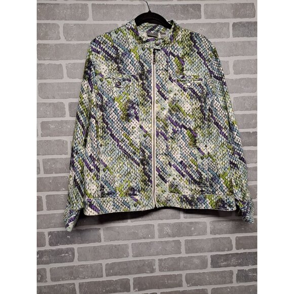 Colorful Snakeskin Print Women's Jacket Front Zipper Chest Pockets Size M‎ - Picture 3 of 12